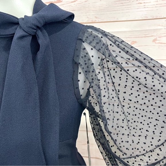 NWT Vince Camuto Bow Neck Sheer Puffy Polka Dot Long Sleeve Shift Dress - Picture 4 of 15